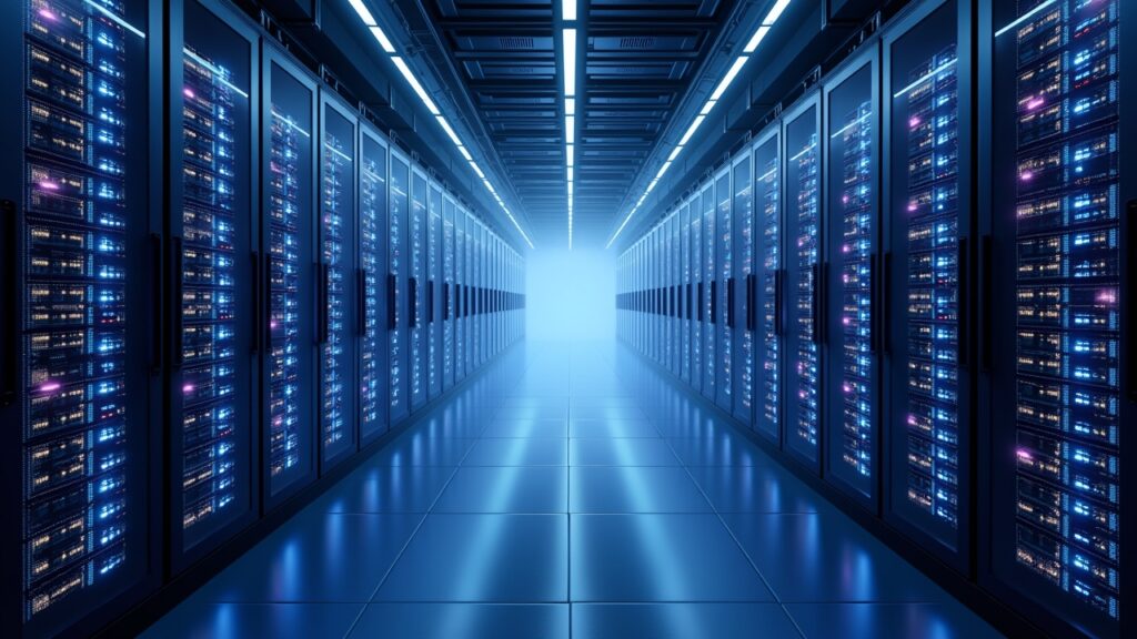 Rows of powerful AI training servers