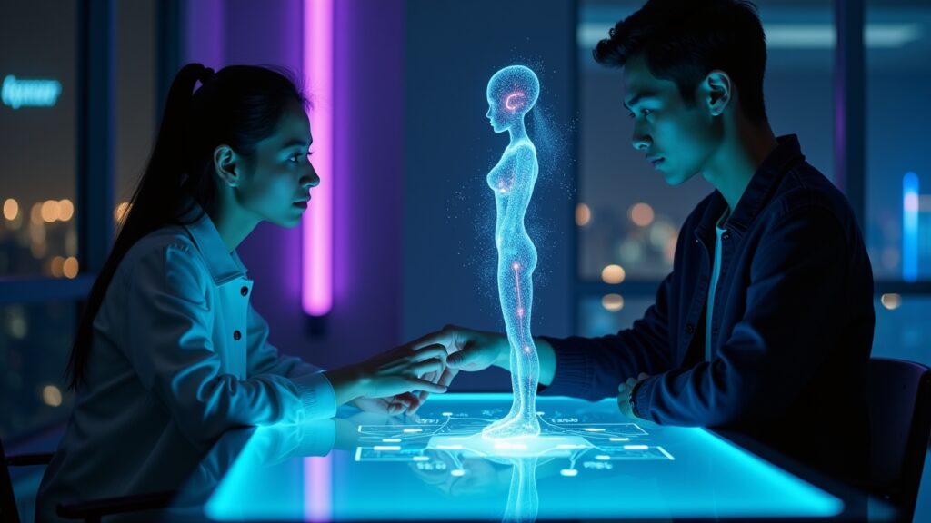 Person interacting with emotion-aware AI