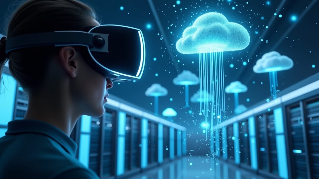 VR headset connected to cloud servers